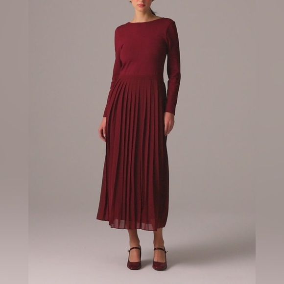 NEW J.Crew Pleated Ballet Dress Burgundy Stretch Cotton Blend A-Line Maxi Dress - Picture 1 of 11